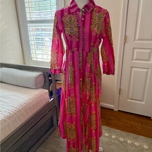 Vibrant Pink Animal Print Midi Dress